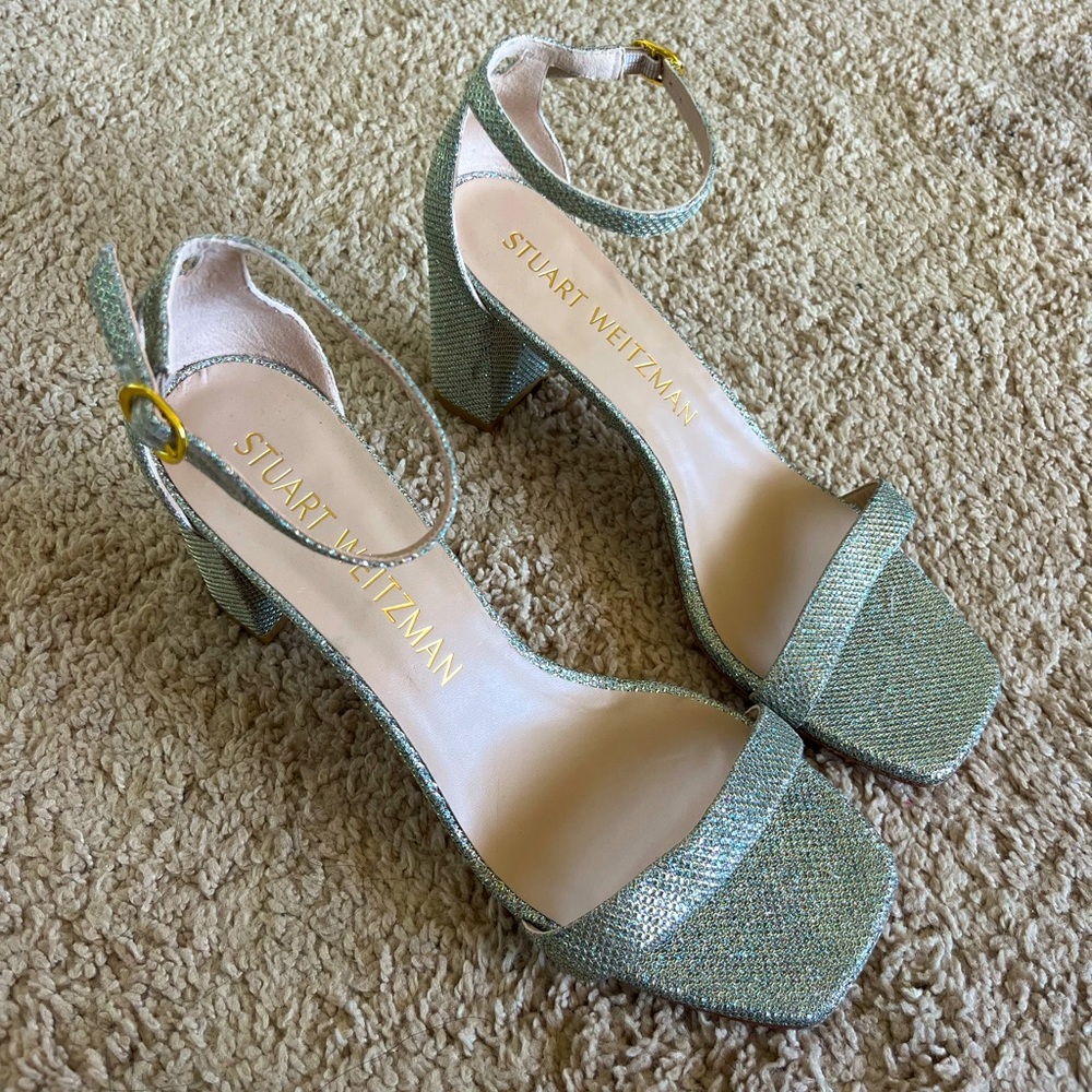 Stuart Weitzman Lamé Nearlynude Strap Sandal